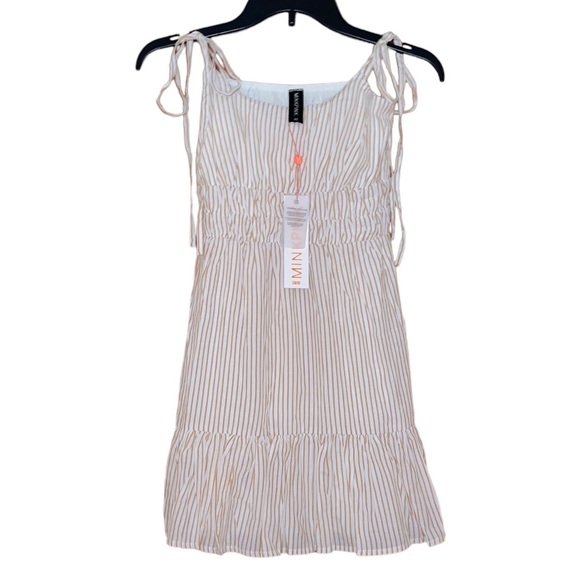 NWT MINKPINK Koa Strappy Mini Dress in White & Beige Stripes - Picture 5 of 10